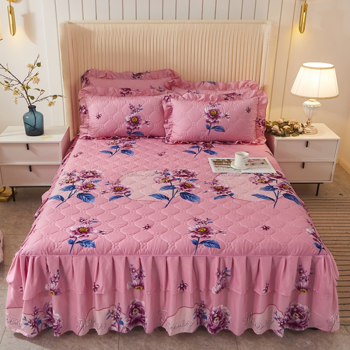 91家纺网 家纺一手货源 找家纺 美莱 2022新款夹棉加厚床裙单件床罩床裙防滑保护套 江南花影