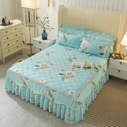 美莱 2022新款夹棉加厚床裙单件床罩床裙防滑保护套 蕉叶情深