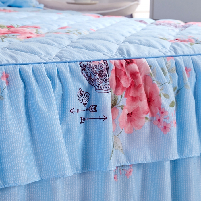 91家纺网 家纺一手货源 找家纺 美莱 2022新款夹棉加厚床裙单件床罩床裙防滑保护套 精致花宴