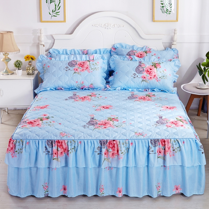 91家纺网 家纺一手货源 找家纺 美莱 2022新款夹棉加厚床裙单件床罩床裙防滑保护套 精致花宴