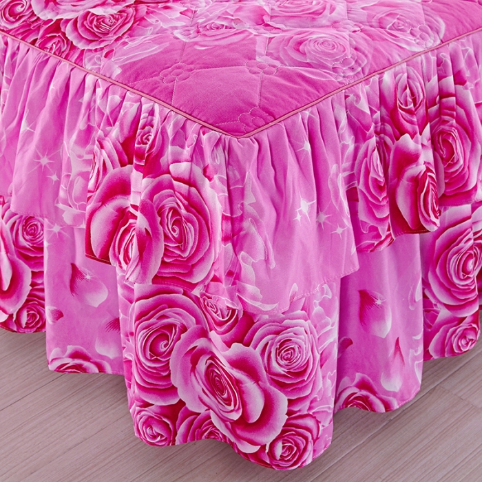 91家纺网 家纺一手货源 找家纺 美莱 2022新款夹棉加厚床裙单件床罩床裙防滑保护套 玫瑰爱人-粉