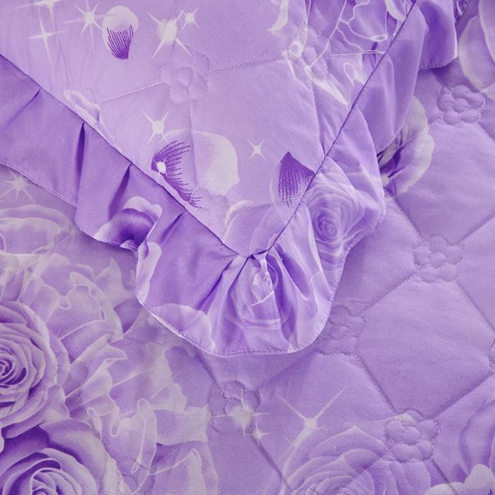 91家纺网 家纺一手货源 找家纺 美莱 2022新款夹棉加厚床裙单件床罩床裙防滑保护套 玫瑰爱人-紫