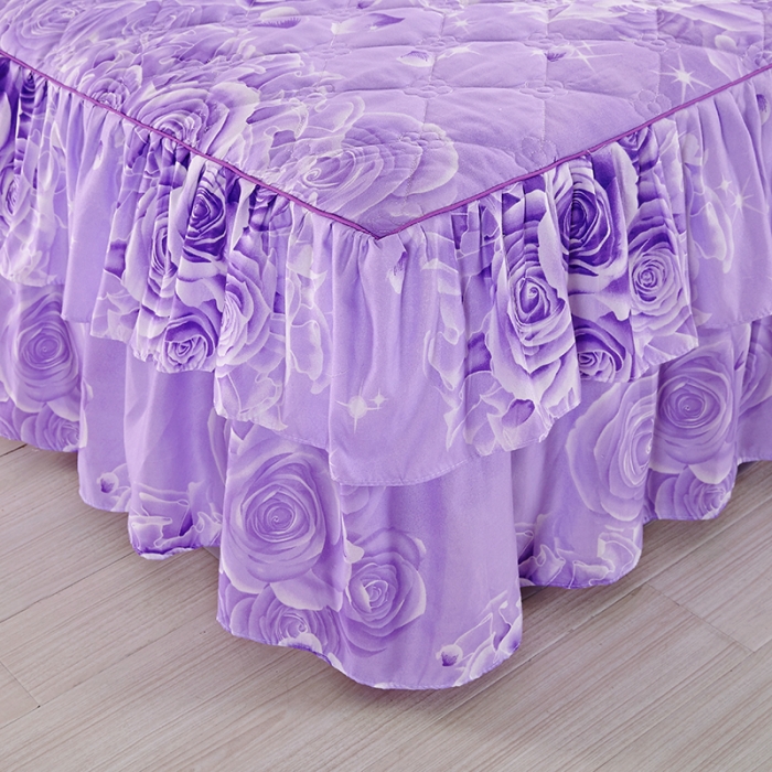 91家纺网 家纺一手货源 找家纺 美莱 2022新款夹棉加厚床裙单件床罩床裙防滑保护套 玫瑰爱人-紫