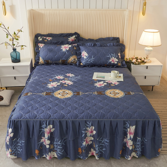 91家纺网 家纺一手货源 找家纺 美莱 2022新款夹棉加厚床裙单件床罩床裙防滑保护套 陌上繁花