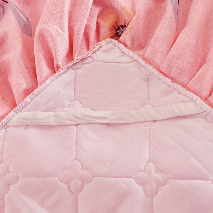 91家纺网 家纺一手货源 找家纺 美莱 2022新款夹棉加厚床裙单件床罩床裙防滑保护套 倾城之恋粉