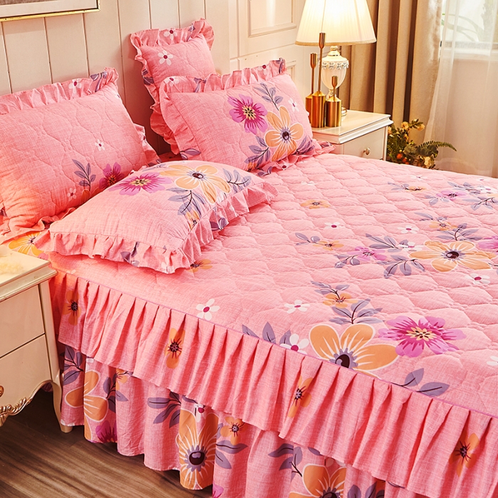 91家纺网 家纺一手货源 找家纺 美莱 2022新款夹棉加厚床裙单件床罩床裙防滑保护套 倾城之恋粉