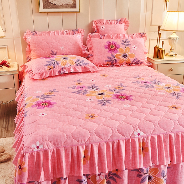 91家纺网 家纺一手货源 找家纺 美莱 2022新款夹棉加厚床裙单件床罩床裙防滑保护套 倾城之恋粉