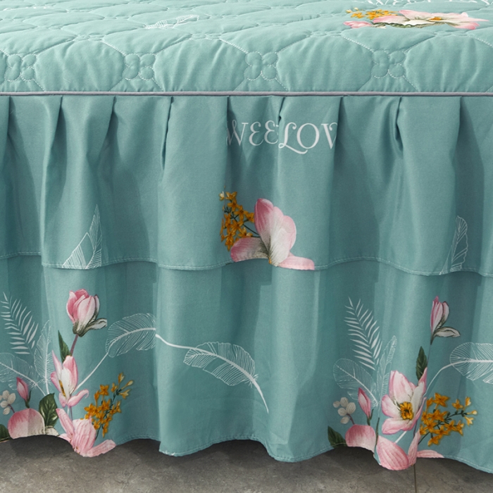 91家纺网 家纺一手货源 找家纺 美莱 2022新款夹棉加厚床裙单件床罩床裙防滑保护套 清晰花语