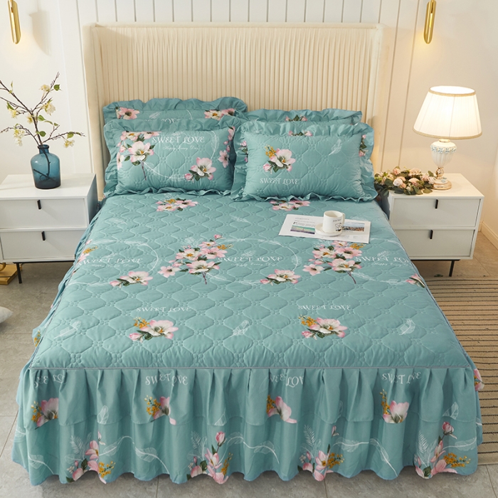 91家纺网 家纺一手货源 找家纺 美莱 2022新款夹棉加厚床裙单件床罩床裙防滑保护套 清晰花语