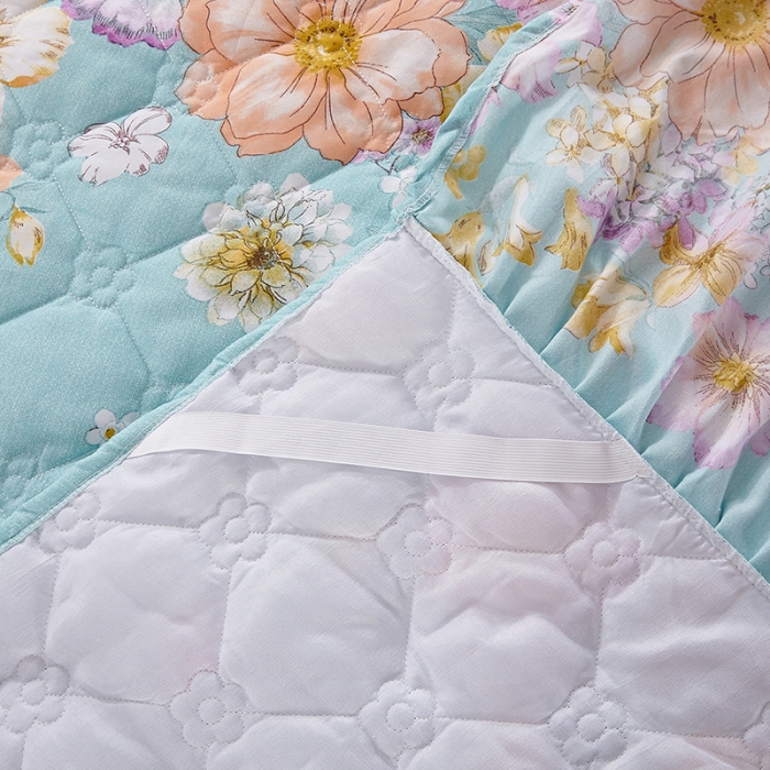 91家纺网 家纺一手货源 找家纺 美莱 2022新款夹棉加厚床裙单件床罩床裙防滑保护套 甜美花语-绿