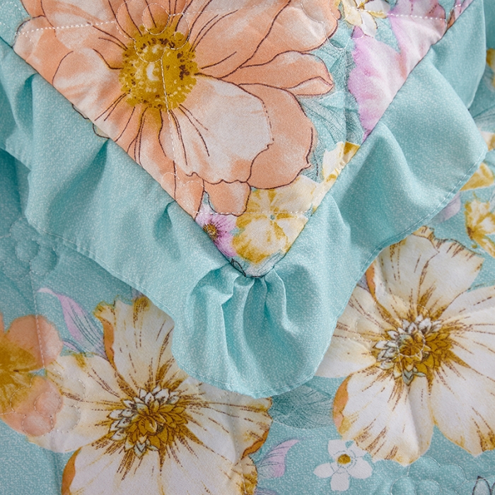 91家纺网 家纺一手货源 找家纺 美莱 2022新款夹棉加厚床裙单件床罩床裙防滑保护套 甜美花语-绿