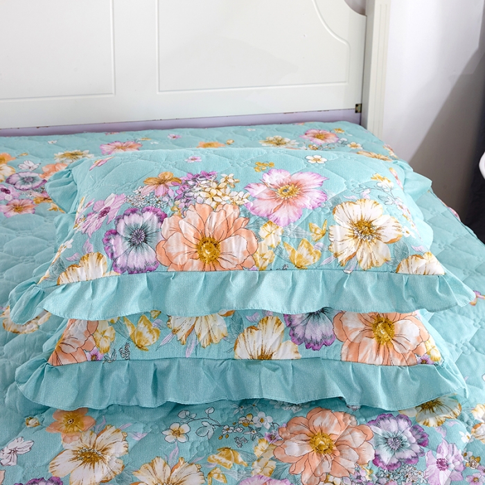 91家纺网 家纺一手货源 找家纺 美莱 2022新款夹棉加厚床裙单件床罩床裙防滑保护套 甜美花语-绿