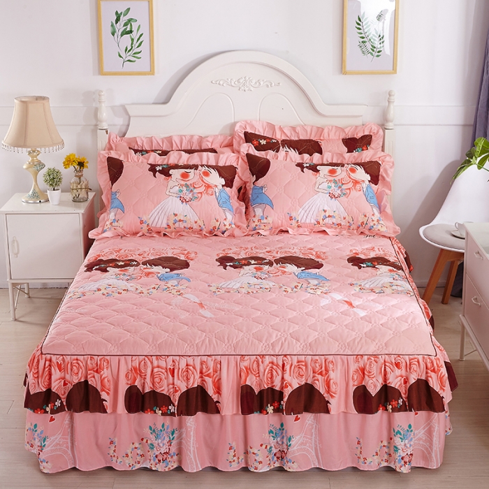 91家纺网 家纺一手货源 找家纺 美莱 2022新款夹棉加厚床裙单件床罩床裙防滑保护套 甜蜜爱情