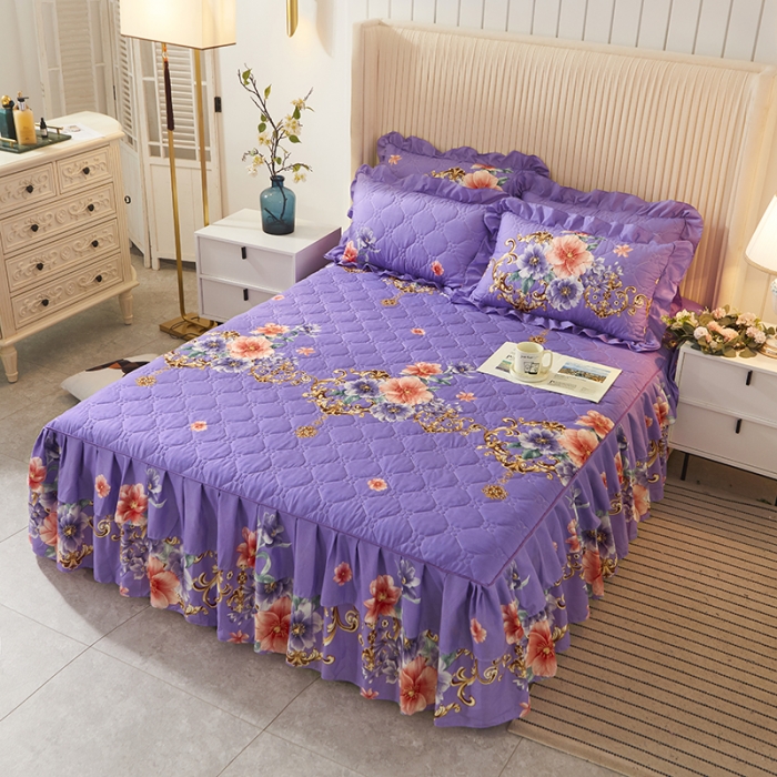 91家纺网 家纺一手货源 找家纺 美莱 2022新款夹棉加厚床裙单件床罩床裙防滑保护套 温情花恋