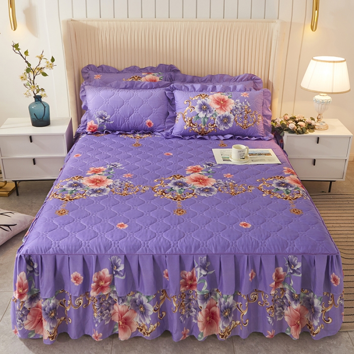 91家纺网 家纺一手货源 找家纺 美莱 2022新款夹棉加厚床裙单件床罩床裙防滑保护套 温情花恋