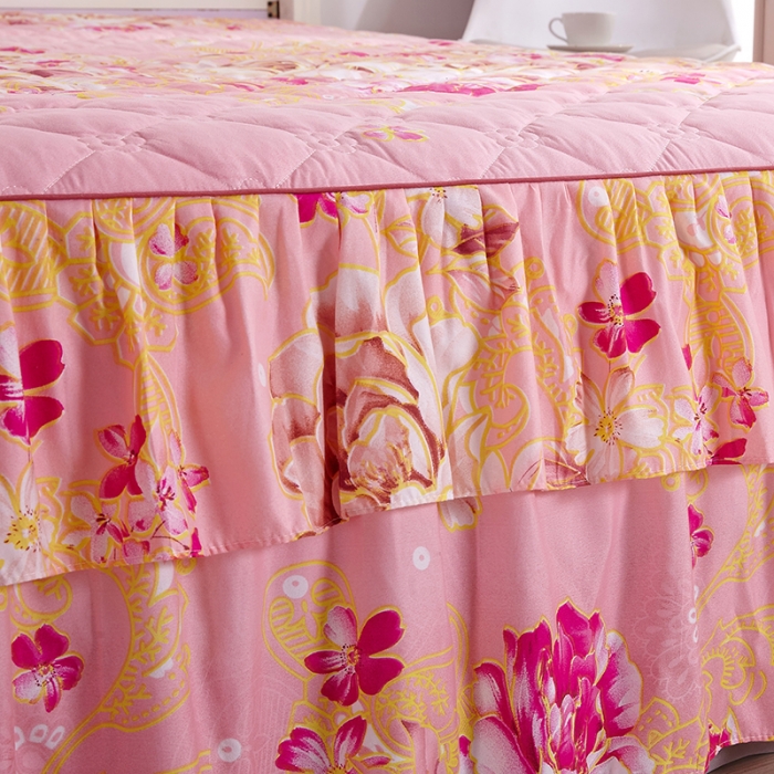 91家纺网 家纺一手货源 找家纺 美莱 2022新款夹棉加厚床裙单件床罩床裙防滑保护套 妩媚花王