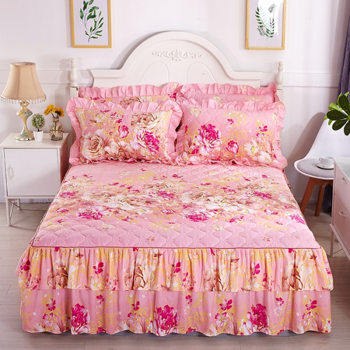 91家纺网 家纺一手货源 找家纺 美莱 2022新款夹棉加厚床裙单件床罩床裙防滑保护套 妩媚花王