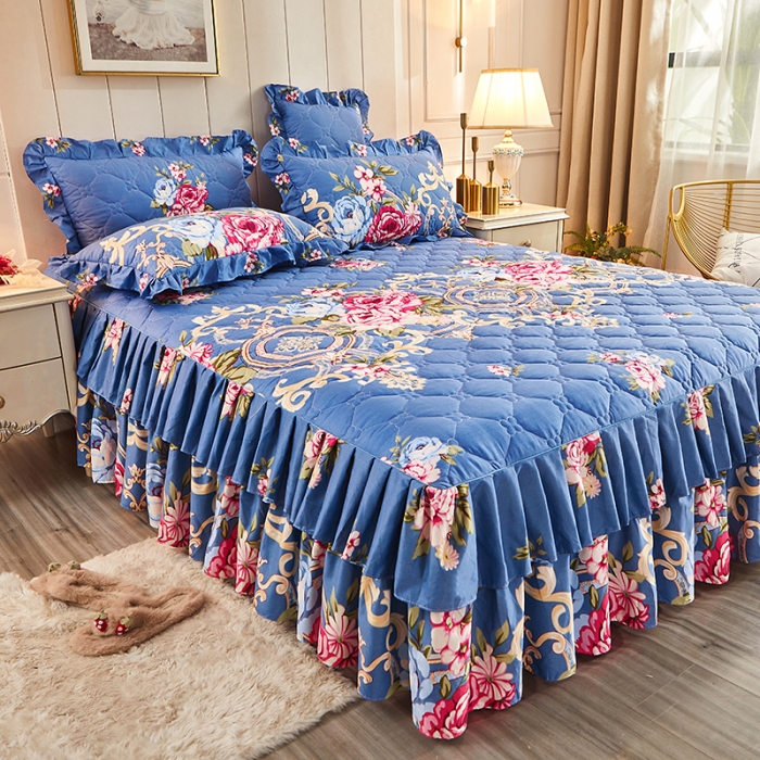 91家纺网 家纺一手货源 找家纺 美莱 2022新款夹棉加厚床裙单件床罩床裙防滑保护套 舞动青春兰