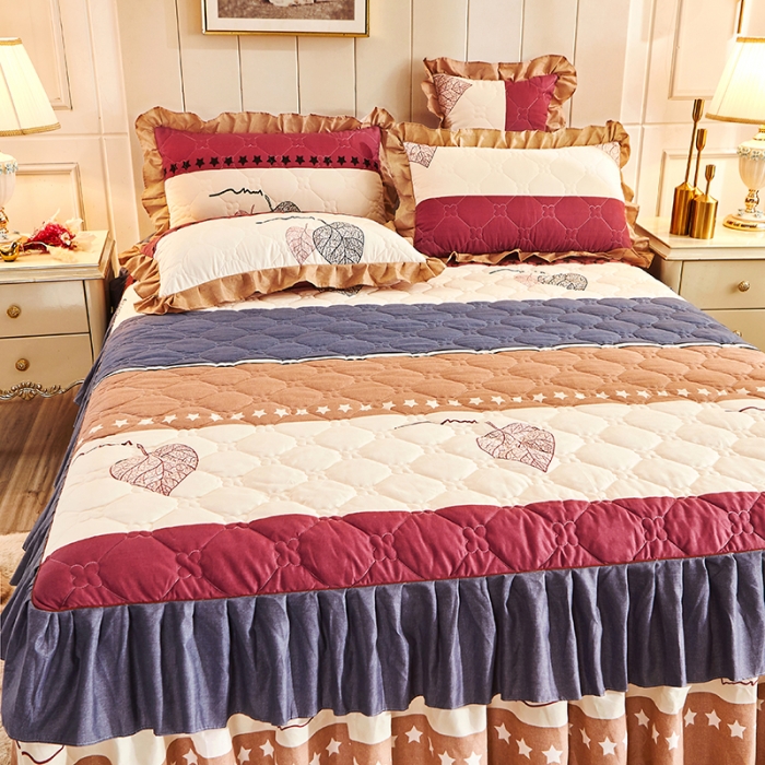 91家纺网 家纺一手货源 找家纺 美莱 2022新款夹棉加厚床裙单件床罩床裙防滑保护套 相思叶灰