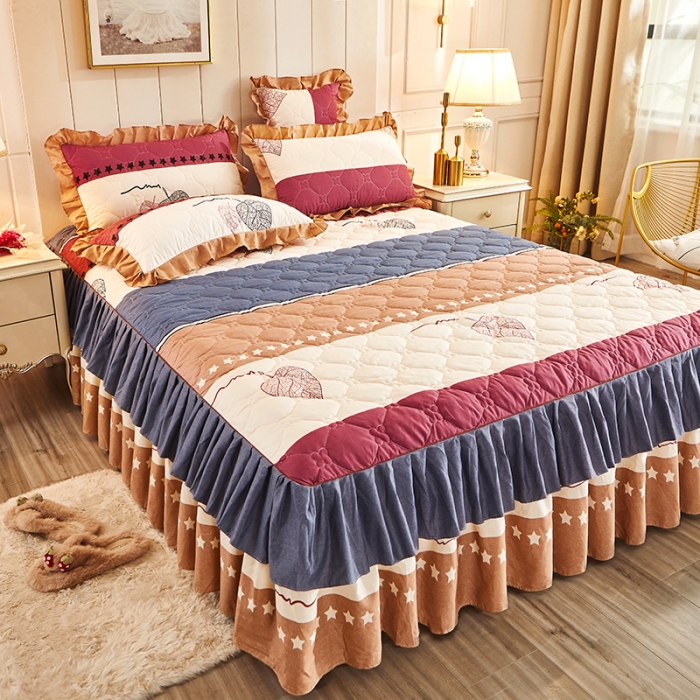 91家纺网 家纺一手货源 找家纺 美莱 2022新款夹棉加厚床裙单件床罩床裙防滑保护套 相思叶灰