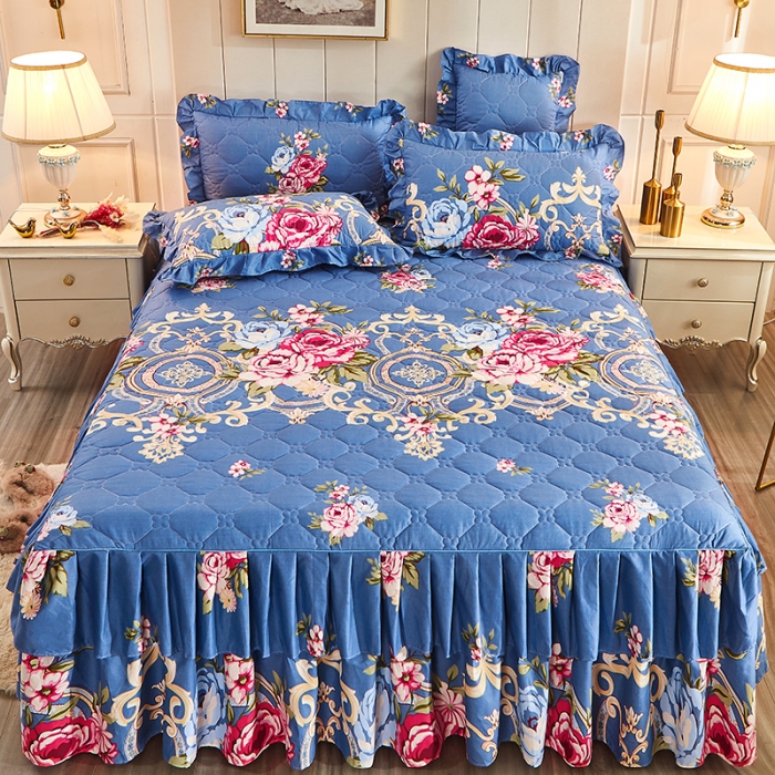 91家纺网 家纺一手货源 找家纺 美莱 2022新款夹棉加厚床裙单件床罩床裙防滑保护套 舞动青春兰