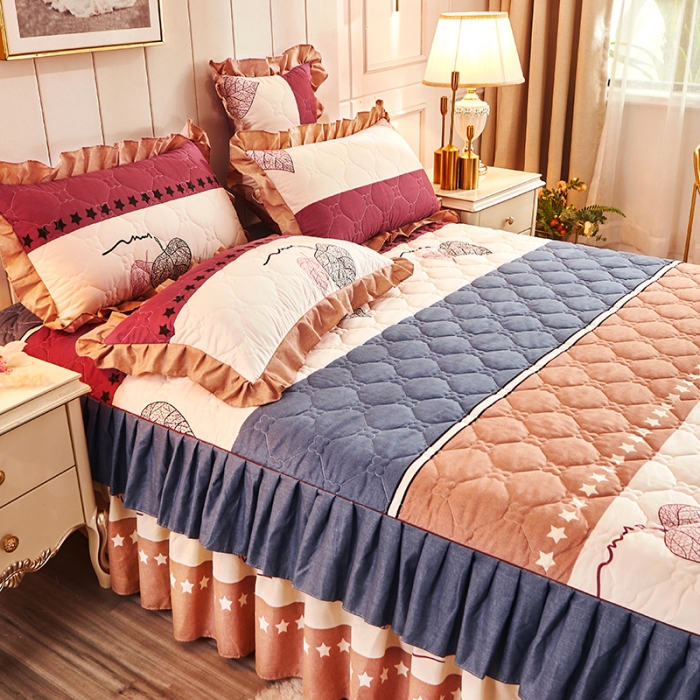 91家纺网 家纺一手货源 找家纺 美莱 2022新款夹棉加厚床裙单件床罩床裙防滑保护套 相思叶灰