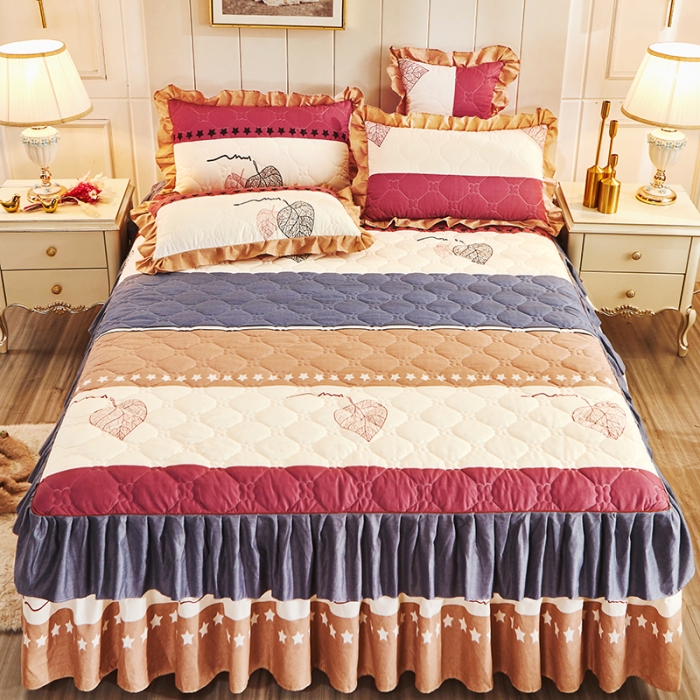 91家纺网 家纺一手货源 找家纺 美莱 2022新款夹棉加厚床裙单件床罩床裙防滑保护套 相思叶灰