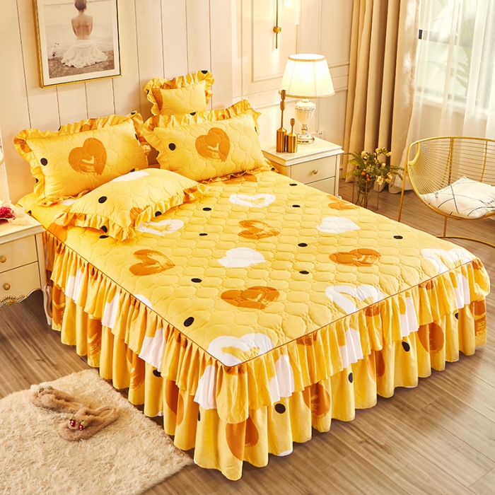 91家纺网 家纺一手货源 找家纺 美莱 2022新款夹棉加厚床裙单件床罩床裙防滑保护套 心想事成