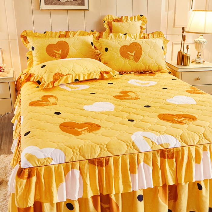 91家纺网 家纺一手货源 找家纺 美莱 2022新款夹棉加厚床裙单件床罩床裙防滑保护套 心想事成