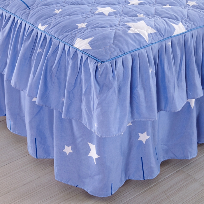 91家纺网 家纺一手货源 找家纺 美莱 2022新款夹棉加厚床裙单件床罩床裙防滑保护套 星光飘絮-兰