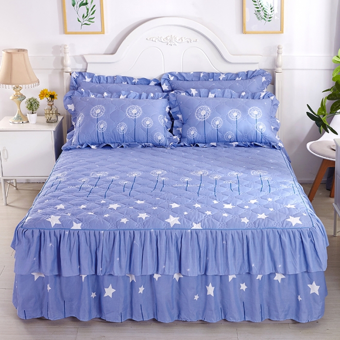 91家纺网 家纺一手货源 找家纺 美莱 2022新款夹棉加厚床裙单件床罩床裙防滑保护套 星光飘絮-兰