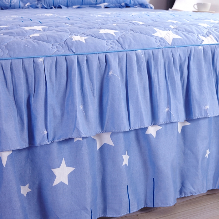 91家纺网 家纺一手货源 找家纺 美莱 2022新款夹棉加厚床裙单件床罩床裙防滑保护套 星光飘絮-兰