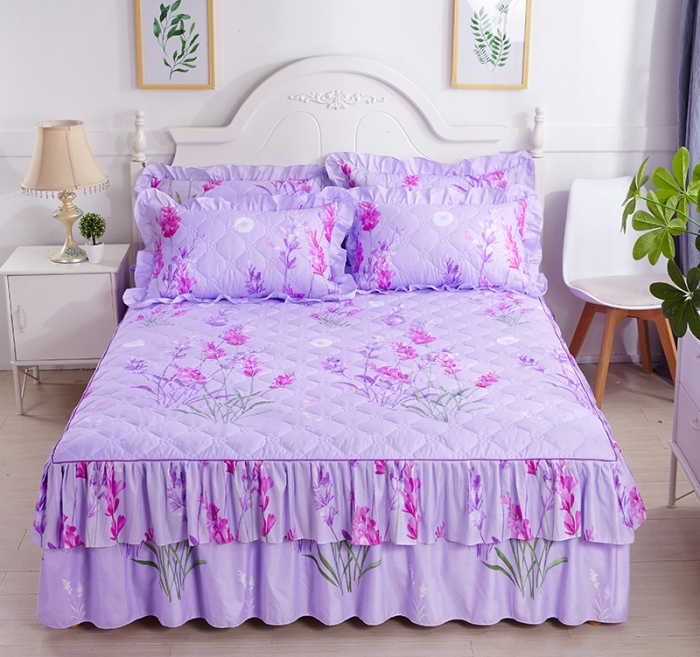 91家纺网 家纺一手货源 找家纺 美莱 2022新款夹棉加厚床裙单件床罩床裙防滑保护套 熏衣草-紫