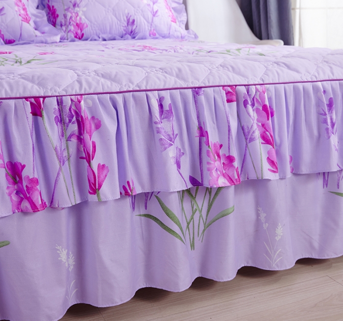 91家纺网 家纺一手货源 找家纺 美莱 2022新款夹棉加厚床裙单件床罩床裙防滑保护套 熏衣草-紫