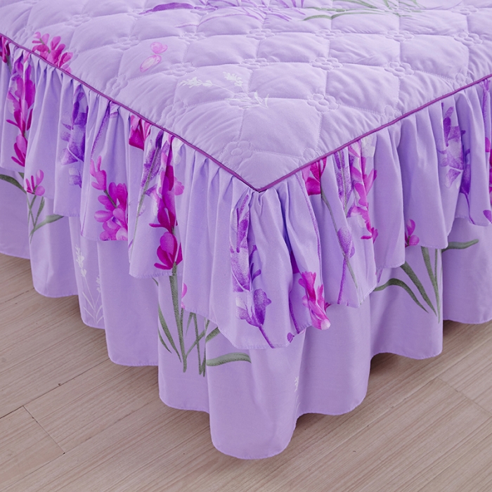 91家纺网 家纺一手货源 找家纺 美莱 2022新款夹棉加厚床裙单件床罩床裙防滑保护套 熏衣草-紫