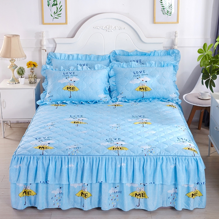 91家纺网 家纺一手货源 找家纺 美莱 2022新款夹棉加厚床裙单件床罩床裙防滑保护套 雨后晴空