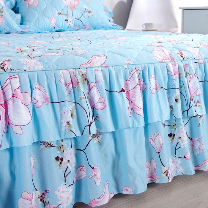 91家纺网 家纺一手货源 找家纺 美莱 2022新款夹棉加厚床裙单件床罩床裙防滑保护套 雨梦兰心