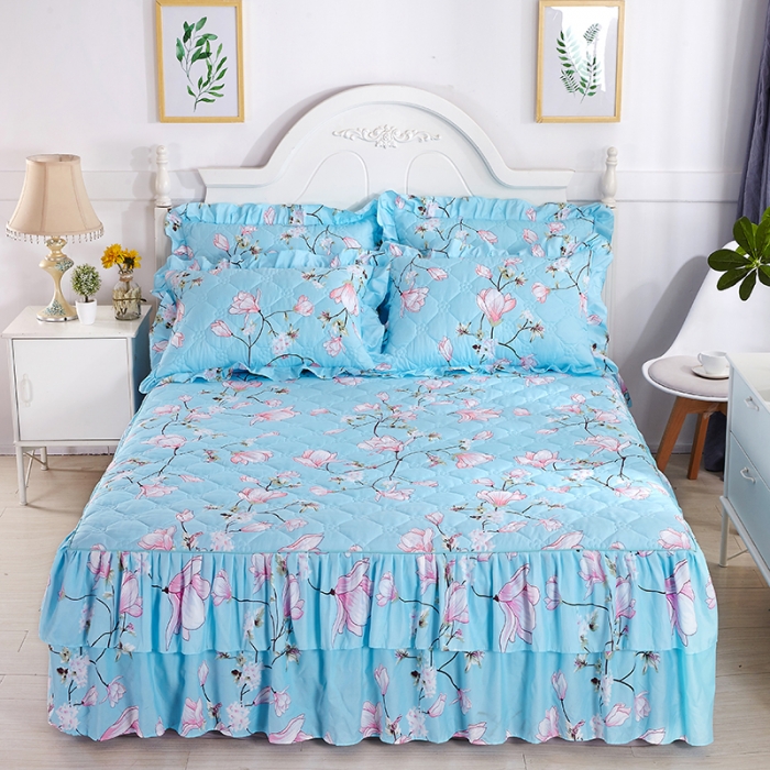 91家纺网 家纺一手货源 找家纺 美莱 2022新款夹棉加厚床裙单件床罩床裙防滑保护套 雨梦兰心