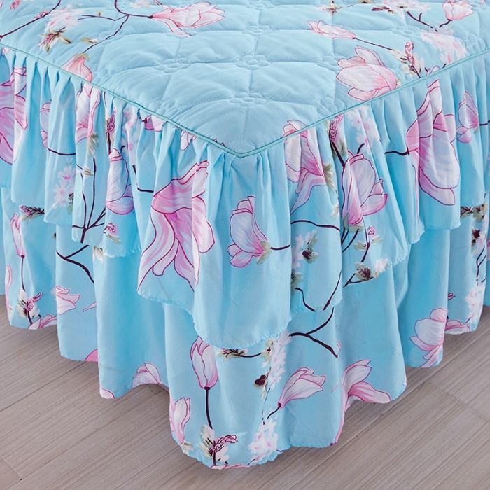 91家纺网 家纺一手货源 找家纺 美莱 2022新款夹棉加厚床裙单件床罩床裙防滑保护套 雨梦兰心