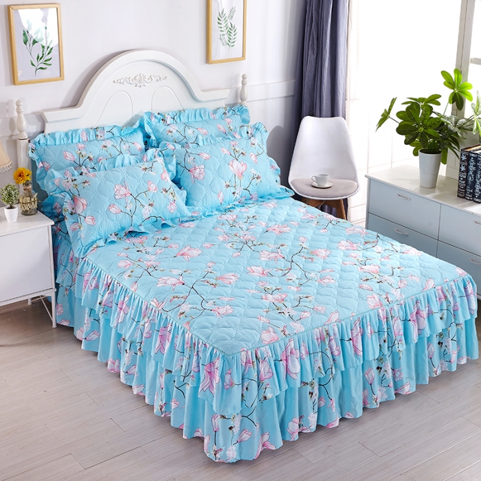 91家纺网 家纺一手货源 找家纺 美莱 2022新款夹棉加厚床裙单件床罩床裙防滑保护套 雨梦兰心