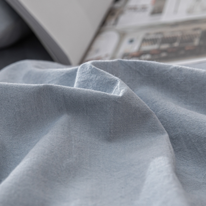 91家纺网 家纺一手货源 找家纺 秀色 2025新日系简约纯色双拼全棉可水洗四件套 浅蓝+浅灰