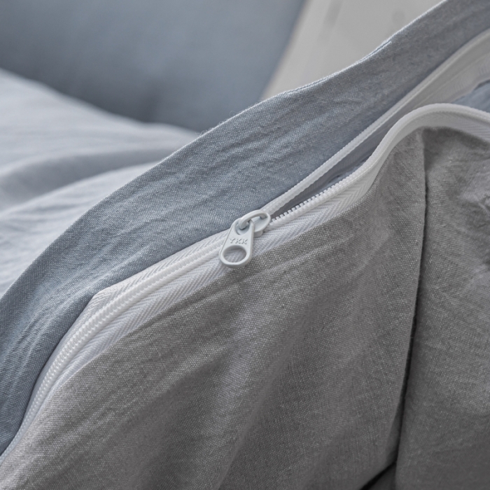 91家纺网 家纺一手货源 找家纺 秀色 2025新日系简约纯色双拼全棉可水洗四件套 浅蓝+浅灰