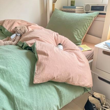 91家纺网 家纺一手货源 找家纺 秀色 纯色双拼全棉水洗学生宿舍三件套被套四件套 深灰+浅灰