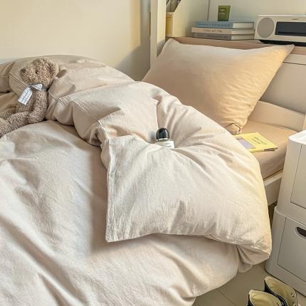 91家纺网 家纺一手货源 找家纺 秀色 纯色双拼全棉水洗学生宿舍三件套被套四件套 深灰+浅灰