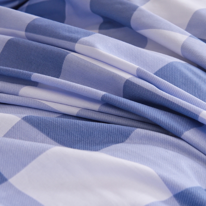 91家纺网 家纺一手货源 找家纺 麦伦家居 2022新款全棉40支13372全棉学生三件套 方格蓝