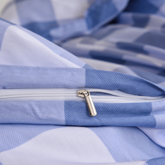 91家纺网 家纺一手货源 找家纺 麦伦家居 2022新款全棉40支13372全棉学生三件套 方格蓝