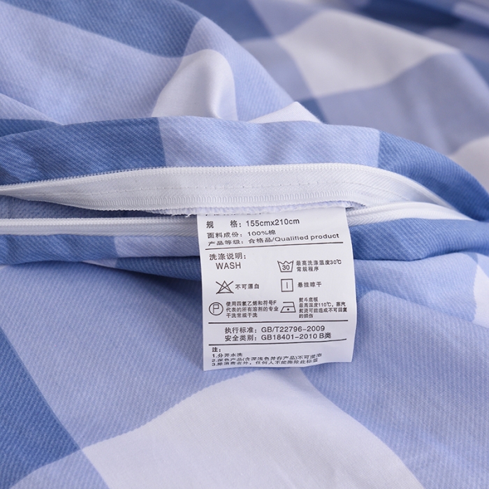 91家纺网 家纺一手货源 找家纺 麦伦家居 2022新款全棉40支13372全棉学生三件套 方格蓝