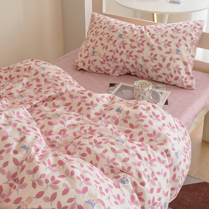 91家纺网 家纺一手货源 找家纺 麦伦家居 2022新款全棉40支13372全棉学生三件套 菲菲兔粉