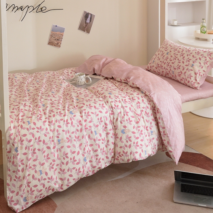 91家纺网 家纺一手货源 找家纺 麦伦家居 2022新款全棉40支13372全棉学生三件套 菲菲兔粉