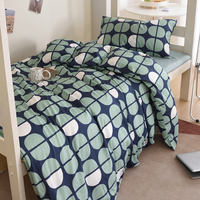 91家纺网 家纺一手货源 找家纺 麦伦家居 2022新款全棉40支13372全棉学生三件套 暖心-绿